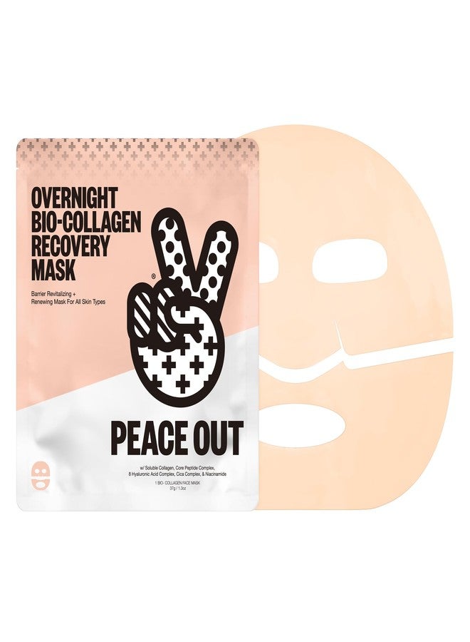 PEACE OUT Overnight Bio-Collagen Recovery Face Mask, Hydrating Overnight Sheet Mask with Vegan Collagen and Hyaluronic Acid, Helps Calm and Restore Skin, 1 Count - Image 1